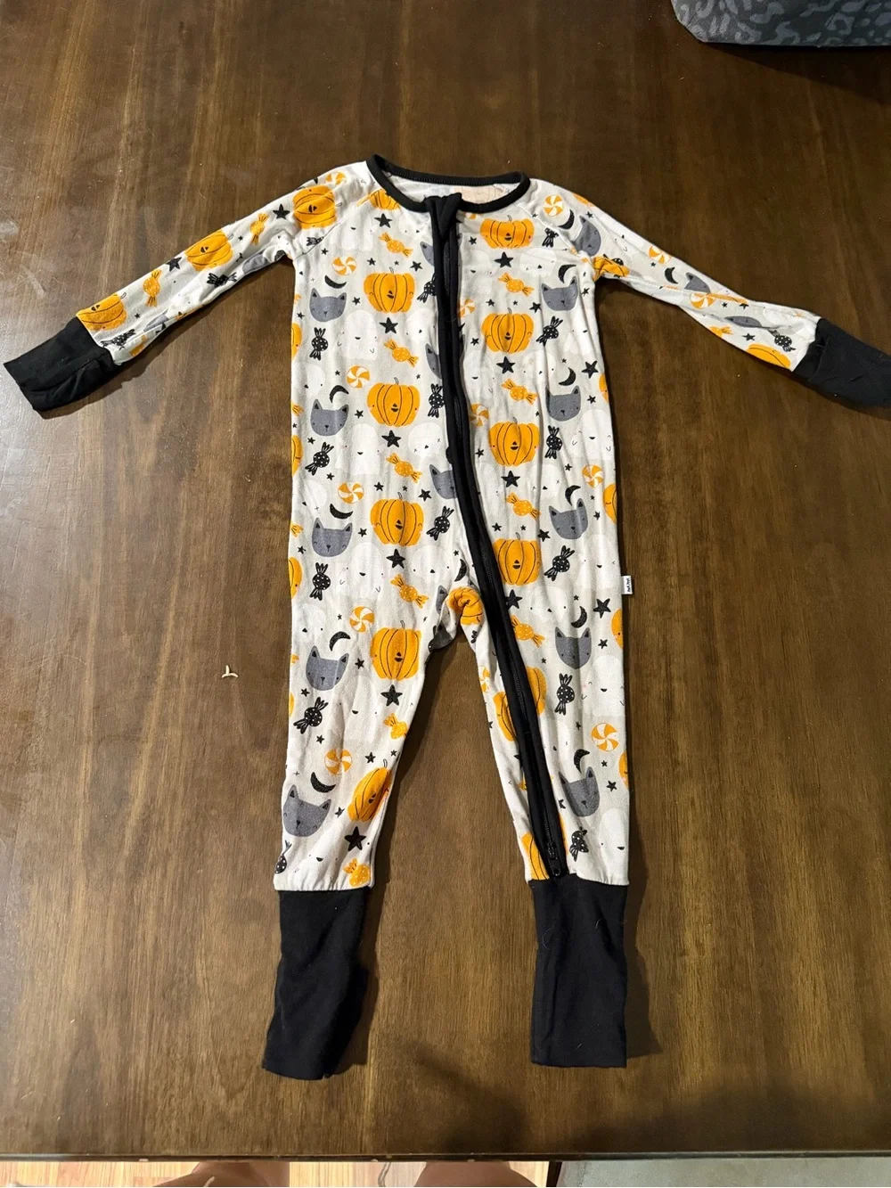 Little Sleepies Halloween Pumpkin Print One-Piece in Orange & Black
